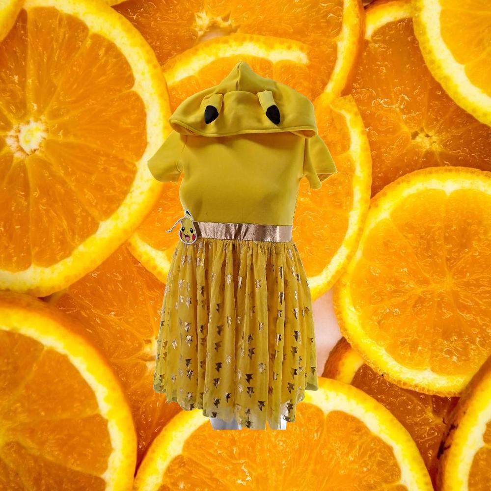 Pokémon Hooded Dress Girls Yellow Pikachu Character Layered‎ Size XL 14/16